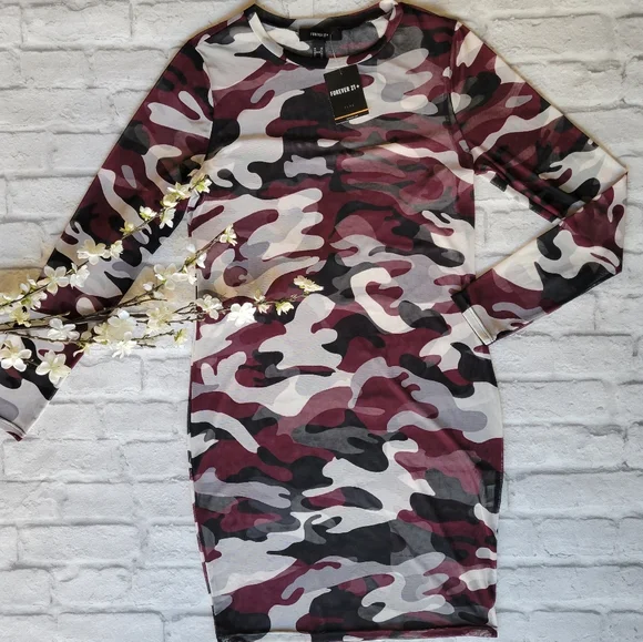chinese dress ladies Delia's Stretchy Camo Mesh Lettuce Trim Maxi Dress main image 0